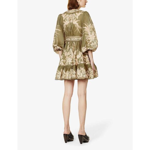 NWOT ZIMMERMANN Anneke Floral-Pattern Cotton Mini Wrap-Dress Sz 3 (US 10) - Picture 4 of 10